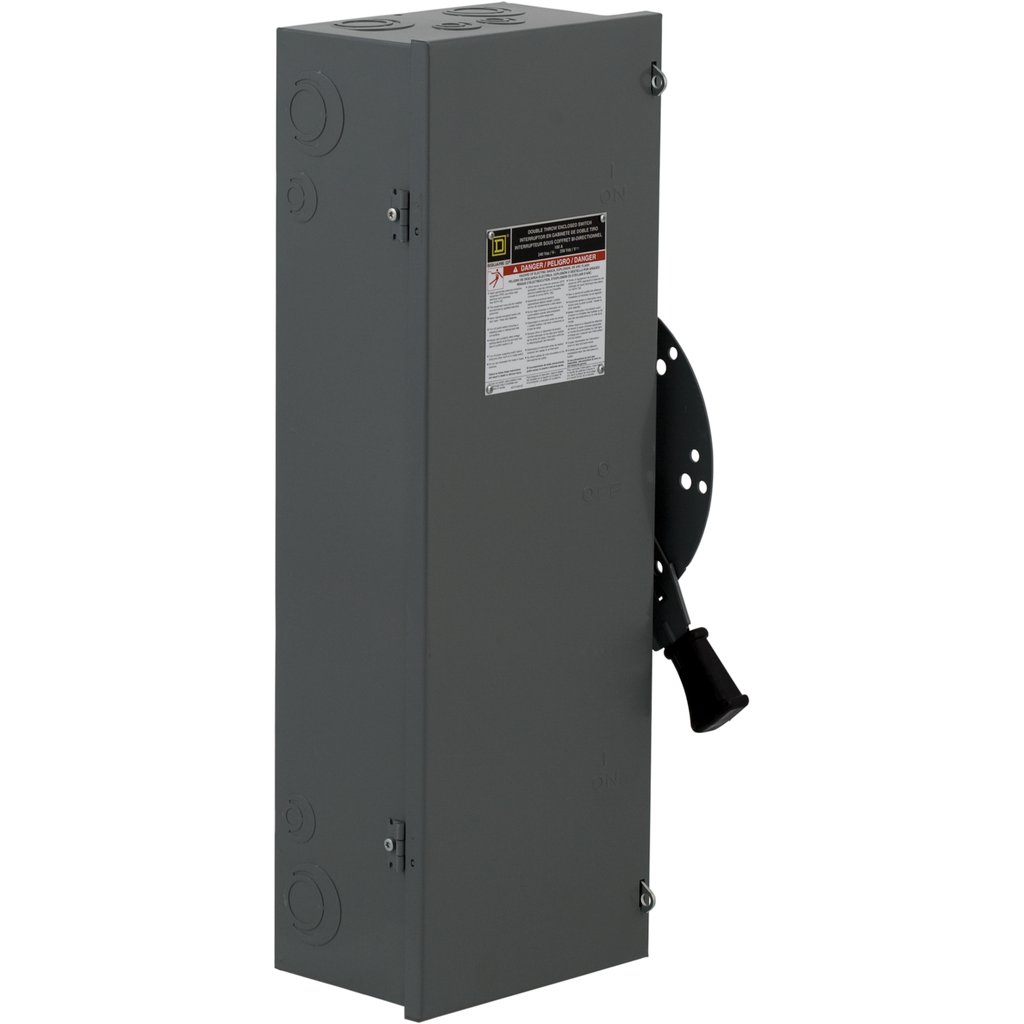 DT223 – Safety switch, double throw, fusible, 100A, 240VAC, 250VDC, 2 pole, 30hp, NEMA 1