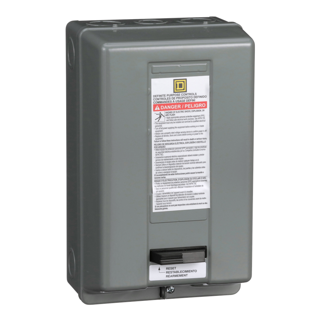 8911DPSG42V09 – Starter, Definite Purpose, nonreversing, 40A, 2 pole, 1 phase, 208V to 240V AC coil, melting alloy overload, NEMA 1