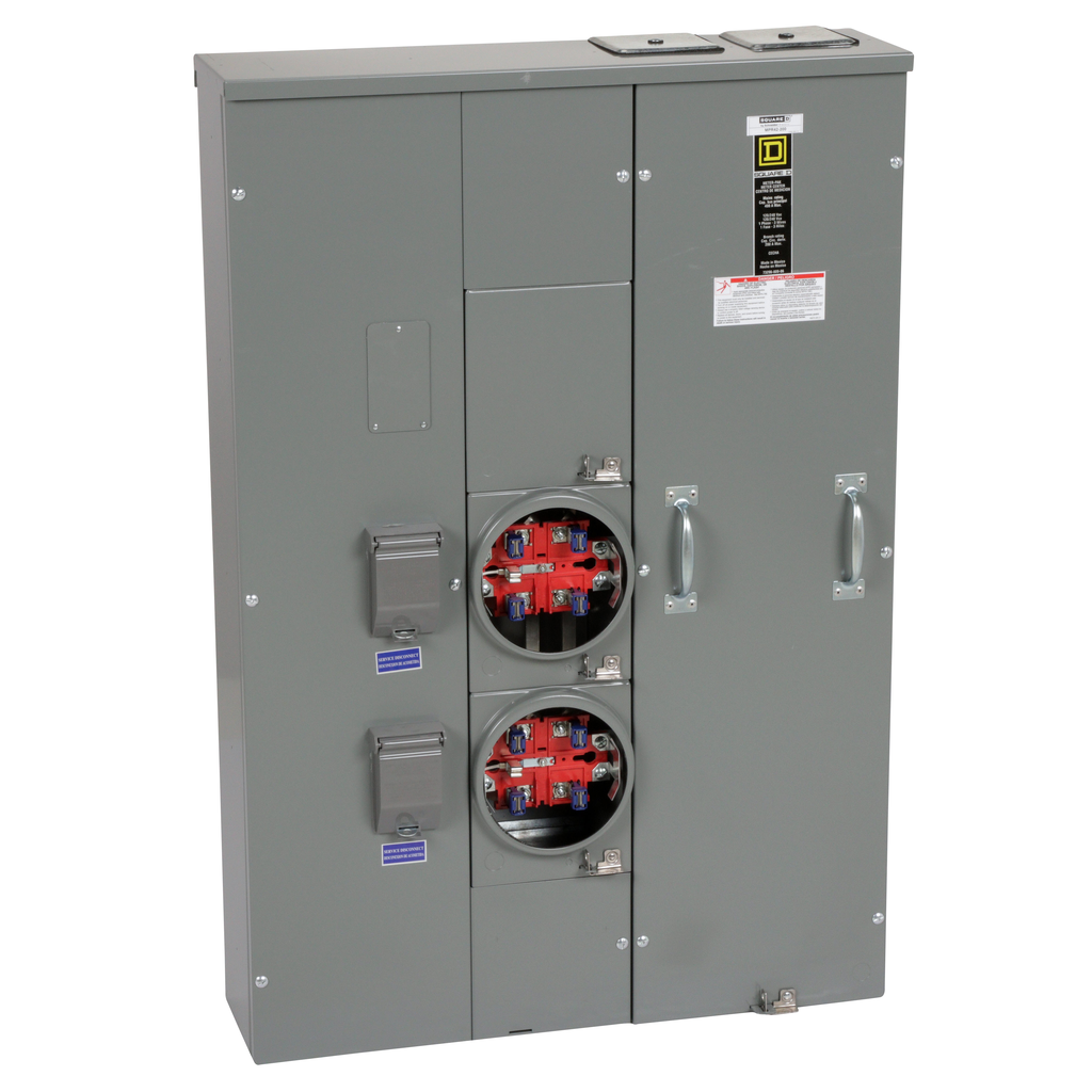 MPR42200 – Meter center, MP Meter-Pak, 2 sockets, no bypass, 5 jaws, 400A bus, 200A max breaker rating, ringless