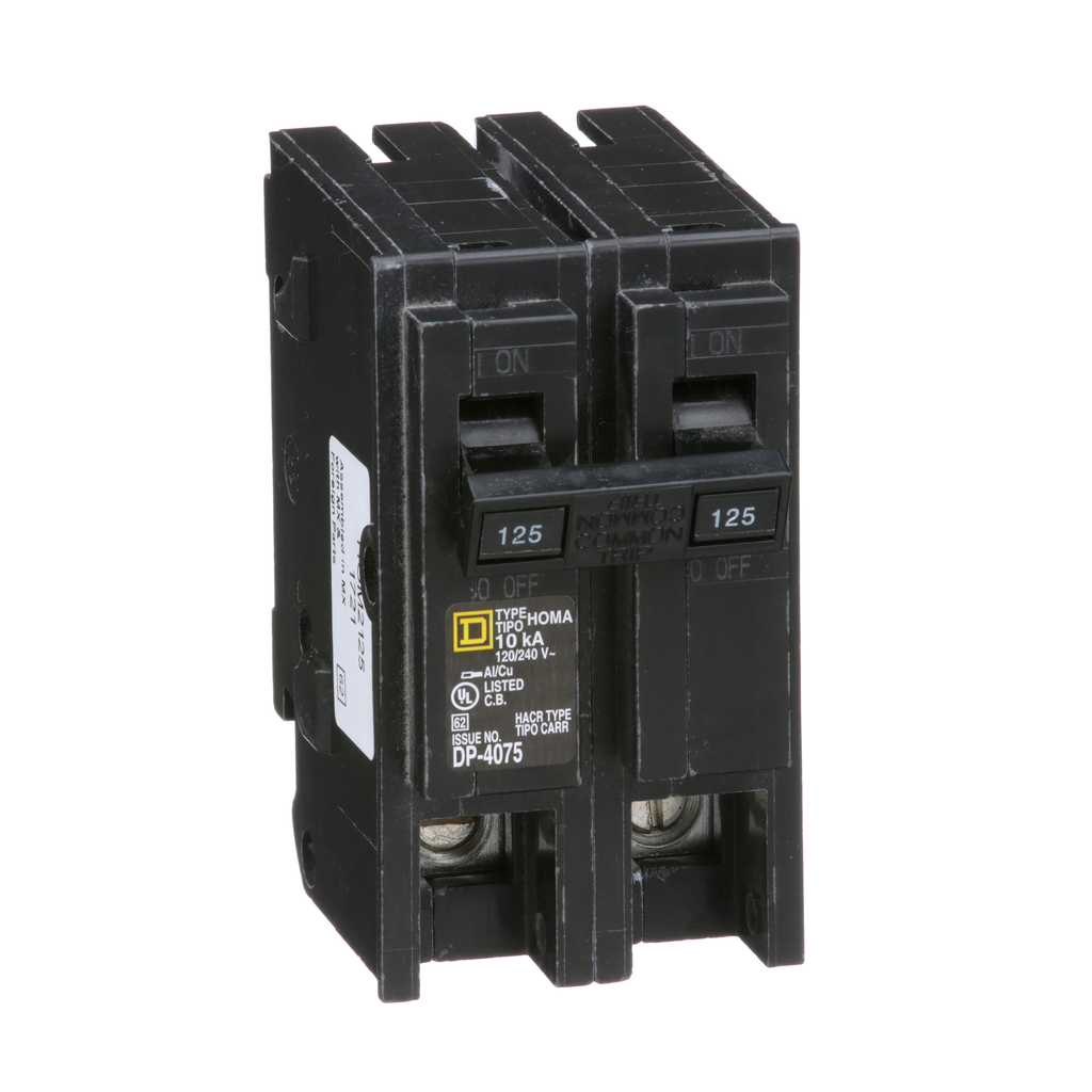 HOM2125 – Mini circuit breaker, Homeline, 125A, 2 pole, 120/240VAC, 10kA AIR, standard type, plug in, UL