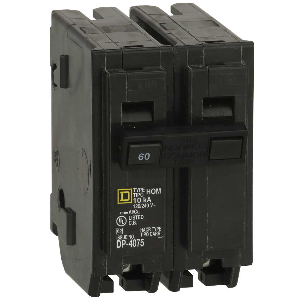HOM260C – Mini circuit breaker, Homeline, 60A, 2 pole, 120/240VAC, 10kA AIR, standard type, plug in, UL