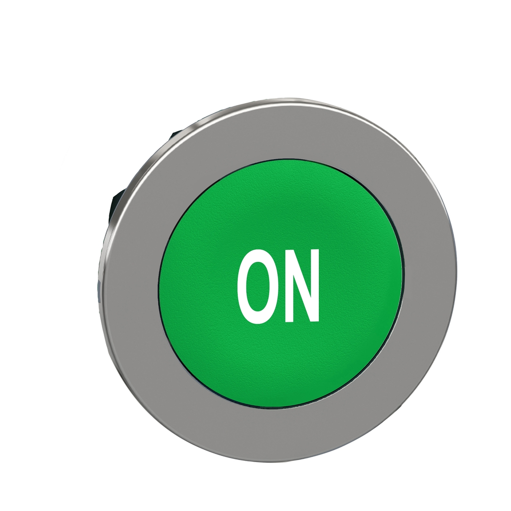Mayer-DDS-Head for non illuminated push button, Harmony XB4, flush mounted green flush caps pushbutton white marked "ON"-1