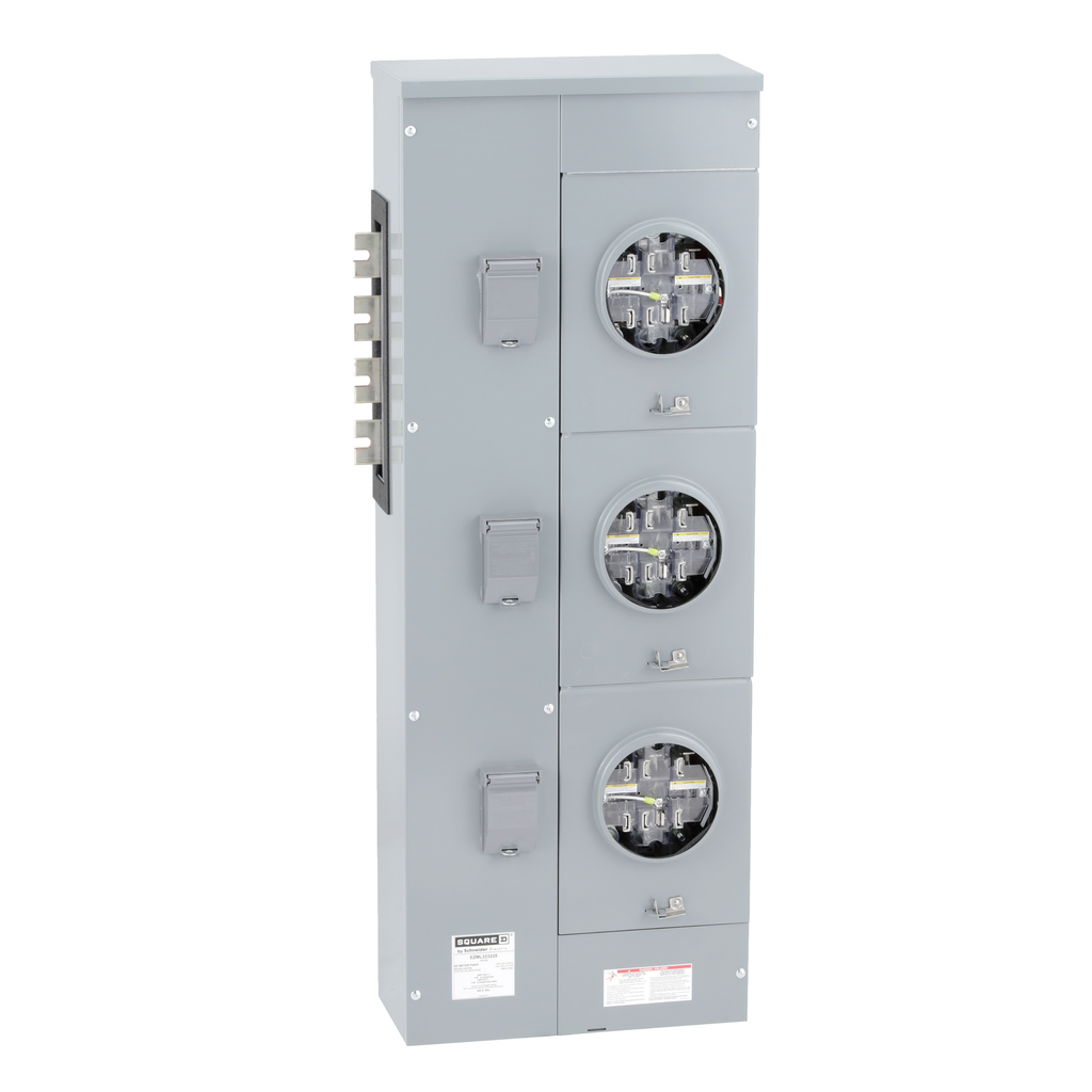 EZML333225 – Branch unit, EZ Meter-Pak, 225A, 3 x 7 jaw sockets, 208Y/120VAC, lever bypass, ringless, 1200A Al/Cu busbar
