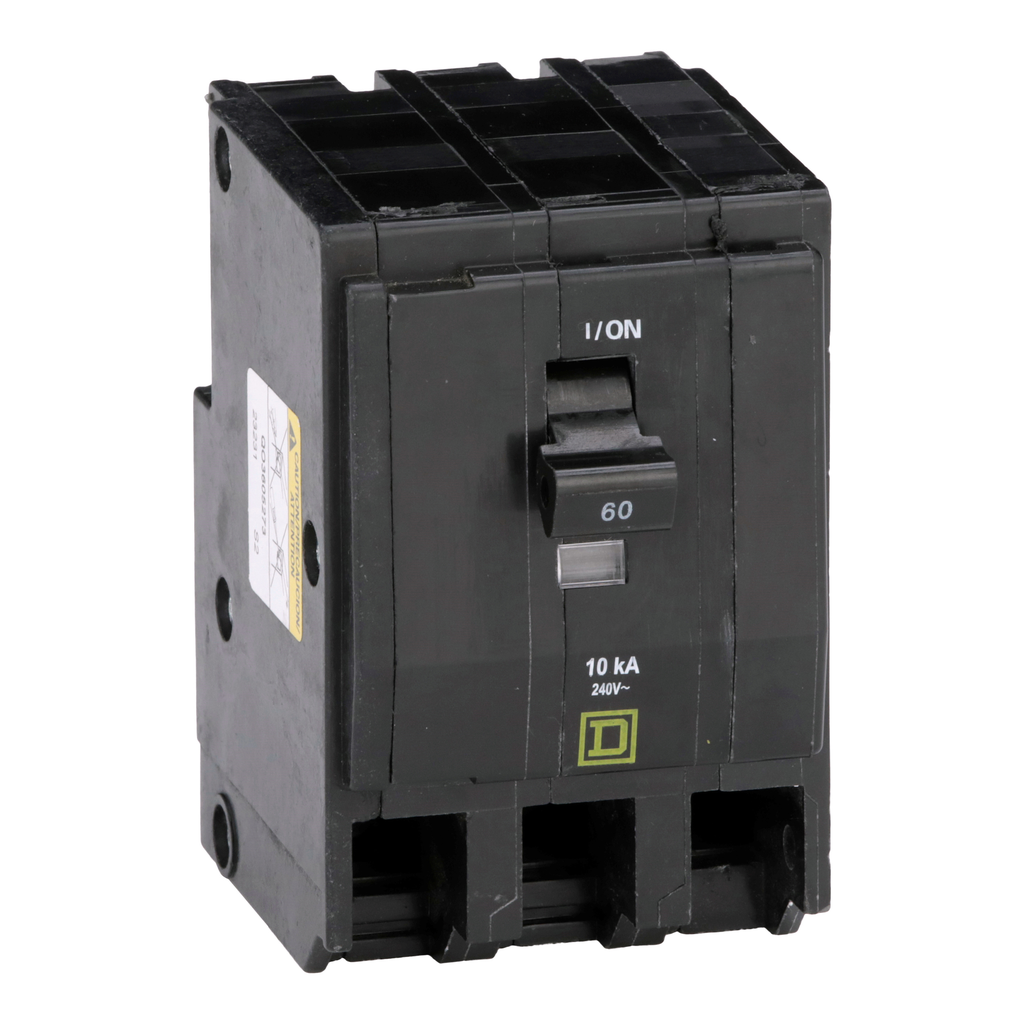 QO3605273 – Mini circuit breaker, QO, 60A, 3 pole, 120/240VAC, 10kA, plug in, ring