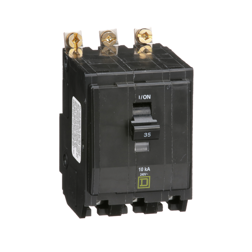 QOB335 – Mini circuit breaker, QO, 35A, 3 pole, 120/240VAC, 10kA, bolt on