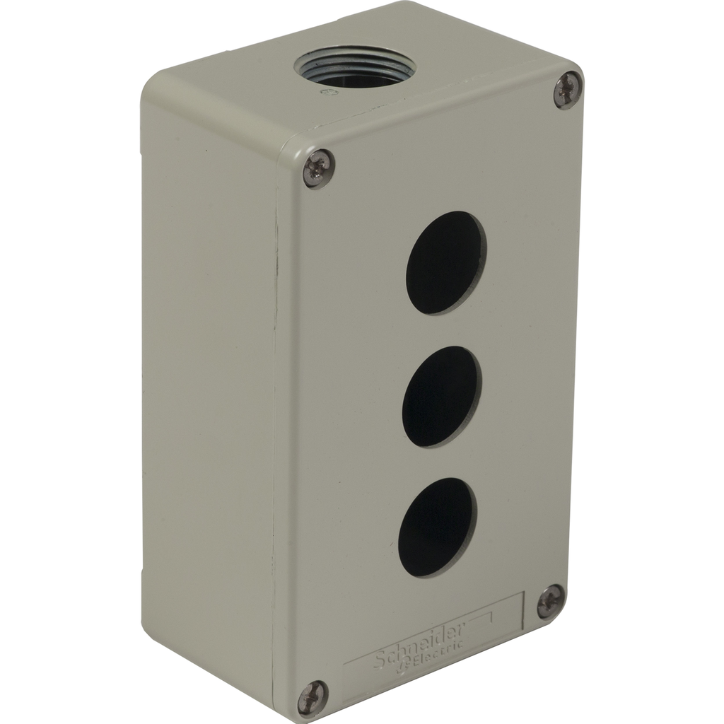 XAPG29703 – Die cast empty control station, Harmony XAP, zinc alloy, grey, 3 cut outs, 22mm, 130x80x51.5mm