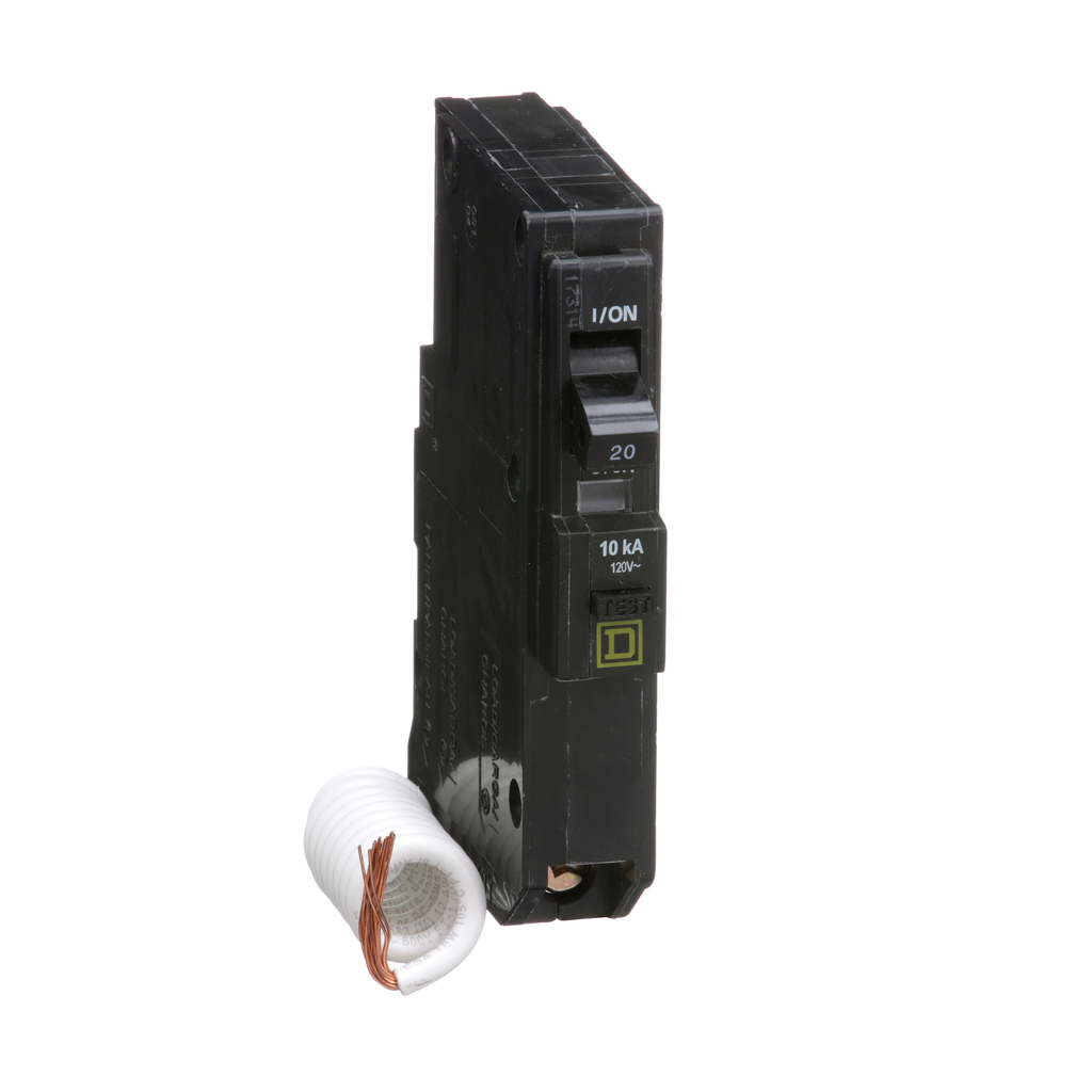 QO120EPD – Mini circuit breaker, QO, 20A, 1 pole, 120VAC, 10kA, plug in, 30mA grd fault B