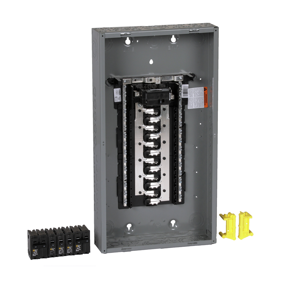 HOM2448M100PCVP – Load center, Homeline, 1 phase, 24 spaces, 48 circuits, 100A convertible main breaker, PoN, NEMA1, value pack