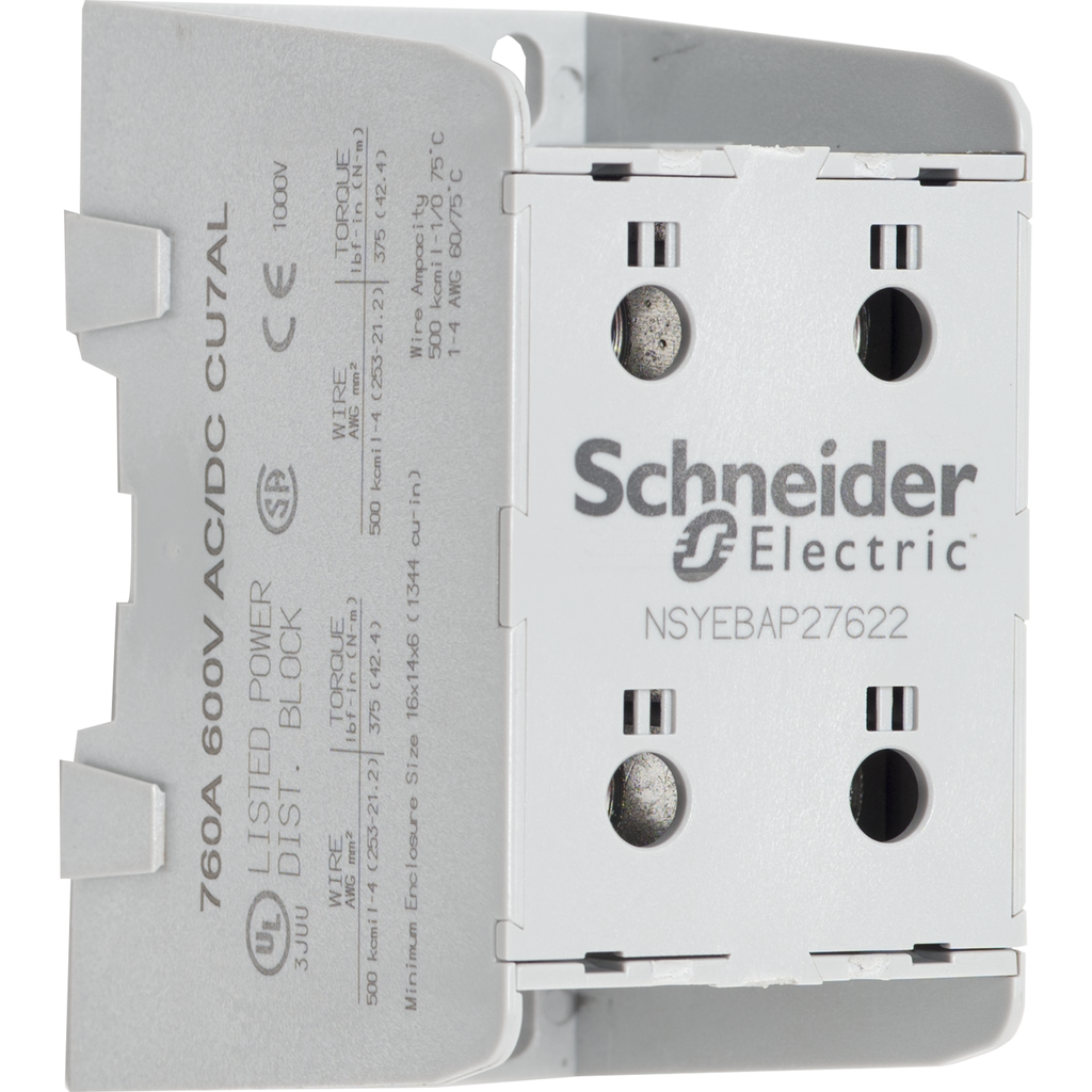 NSYEBAP27622 – Power distribution block, Linergy, enclosed, 760A CU, 620A AL, 600 V, 2 line side lug, 2 load side lug, AL lug, panel
