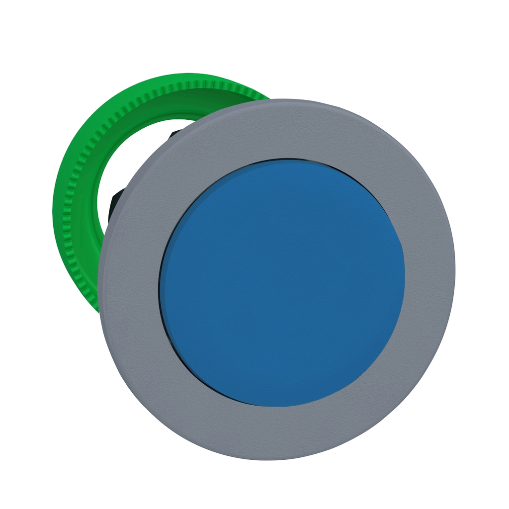 Mayer-DDS-Harmony XB5, Flush mounted push button head, plastic, projecting, blue, 30mm, push-push, grey bezel-1