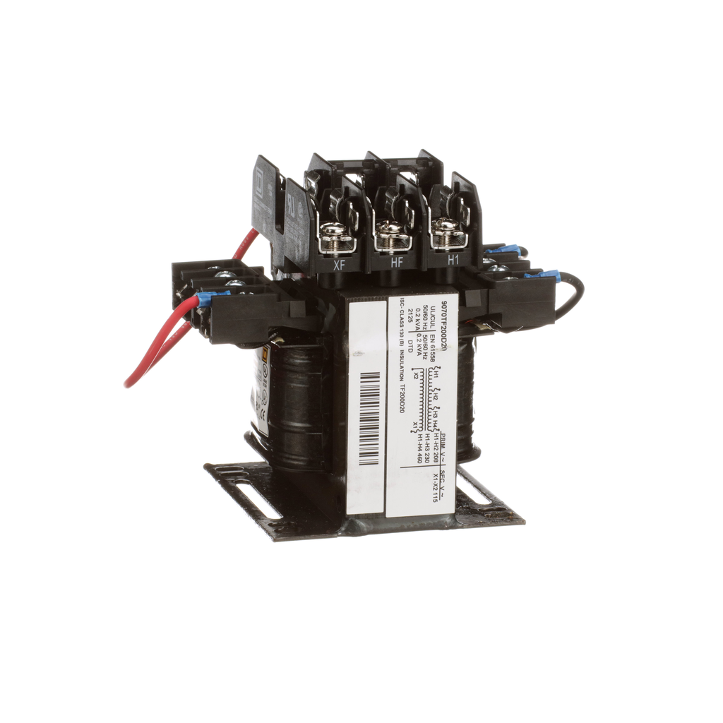 9070TF200D20 – Industrial control transformer, Type TF, 1 phase, 200VA, 208/230/460V primary, 115V secondary, 50/60Hz