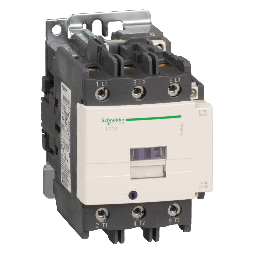 LC1D95SD – IEC contactor, TeSys Deca, nonreversing, 95A, 60HP at 480VAC, 3 phase, 3 pole, 3 NO, 72VDC coil, open style