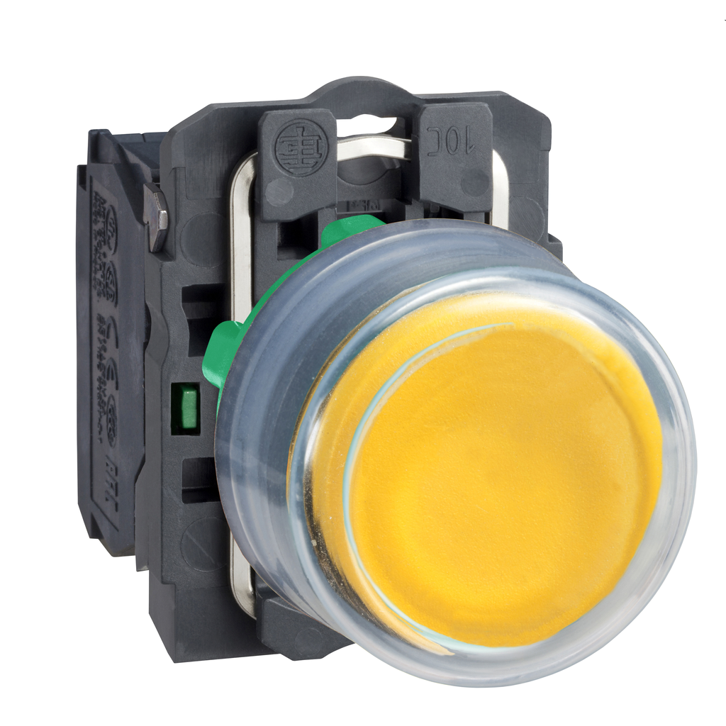 XB5AP51 – Push button, Harmony XB5, plastic, projecting, yellow, 22mm, spring return, booted, unmarked, 1NO