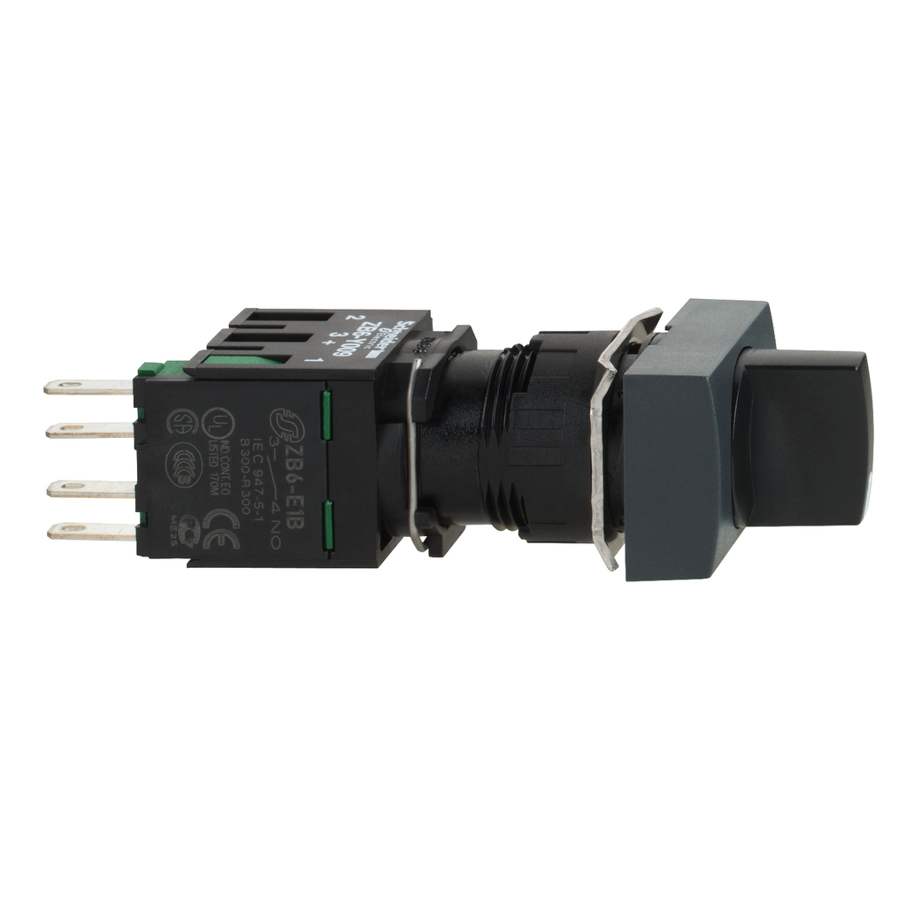 Mayer-DDS-Selector switch, Harmony XB6, black rectangular, 16mm, 2 positions, stay put, 1NO + 1NC-1