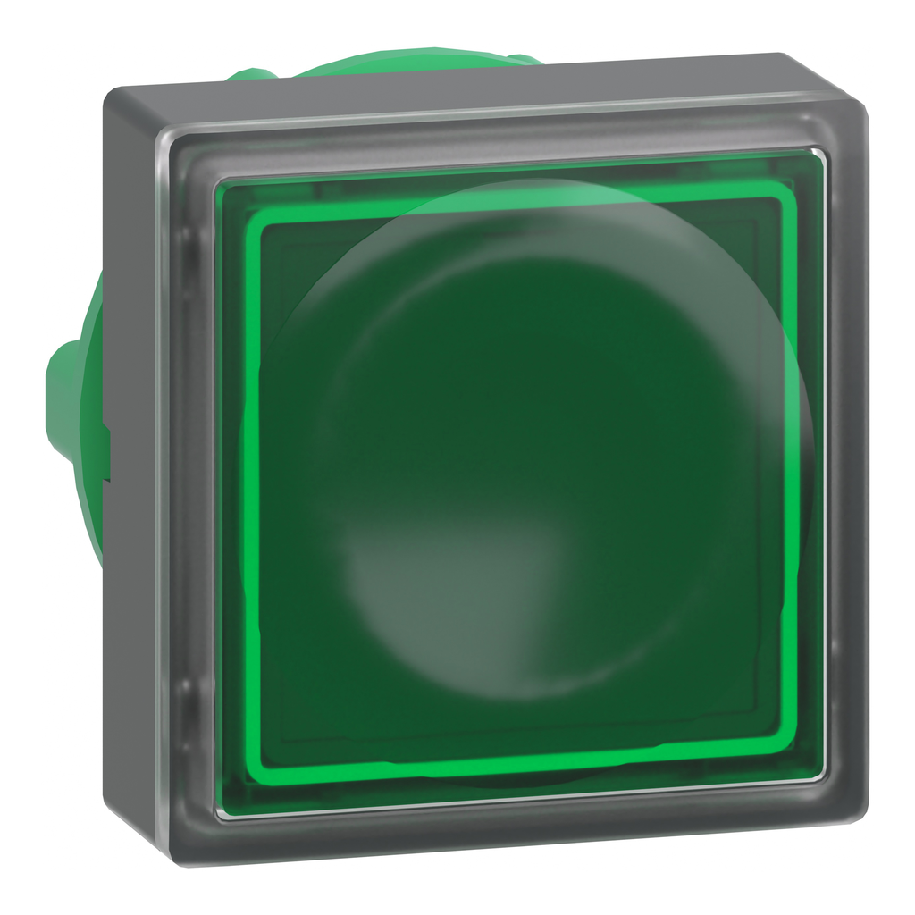 ZB5CW333 – Head for illuminated push button, Harmony XB5, green square square flush, 22mm, universal LED, for insertion of legend