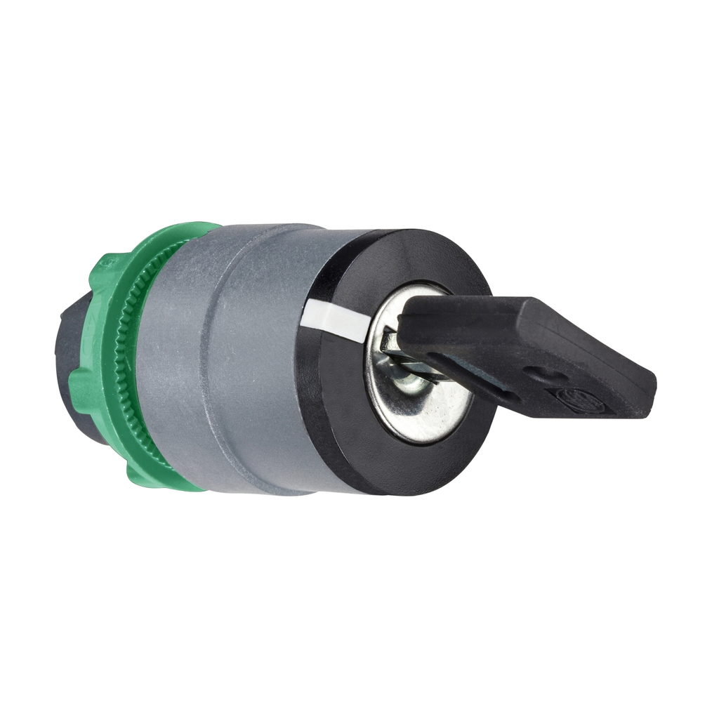 Mayer-DDS-Key switch selector head, Harmony XB5, plastic, black, 22mm, key 421E, 2 positions, stay put, grey bezel-1