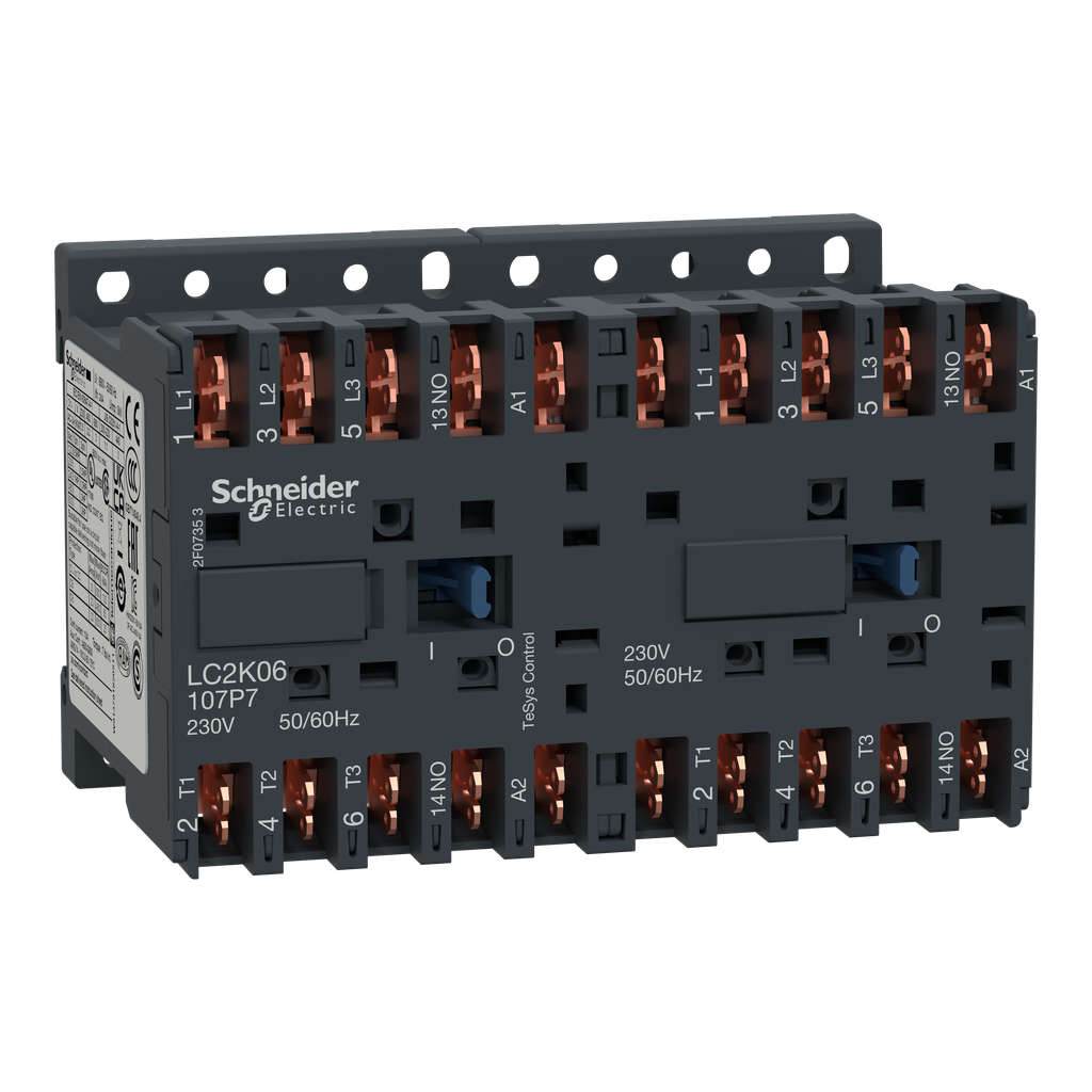 LC2K09107B7 – Reversing contactor, TeSys K, 3P, AC-3, lt or eq to 440V 9A, 1 NO, 24VAC coil