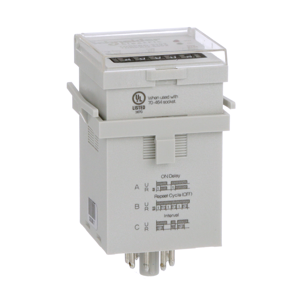 TDRPRO-5102 – Time delay relay, Harmony SE Relays, DPDT, 100ms to 9990hours, 7time scales, 3 functions, socket compatible, 12A, 12…240V AC/DC