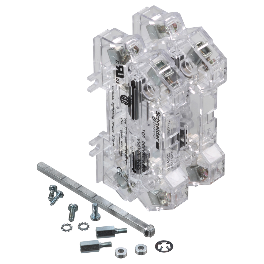 GS1AN22 – Auxiliary contacts, TeSys GS, 2NC 2NO, instantaneous, left side mounting, for GS1 and GS2 with front/right handle