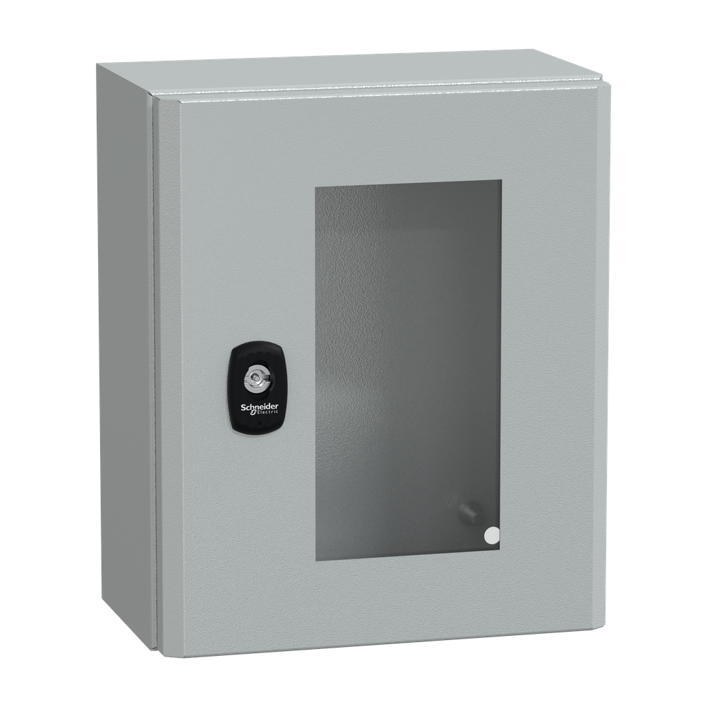 NSYS3D32515T – Wall mounted steel enclosure, PanelSeT S3D, transparent door, without mounting plate, 300x250x150mm, IP66, IK08