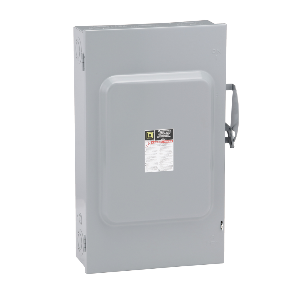D224N – Safety switch, general duty, fusible, 200A, 2 pole, 60hp, 240VAC, NEMA 1, neutral factory installed