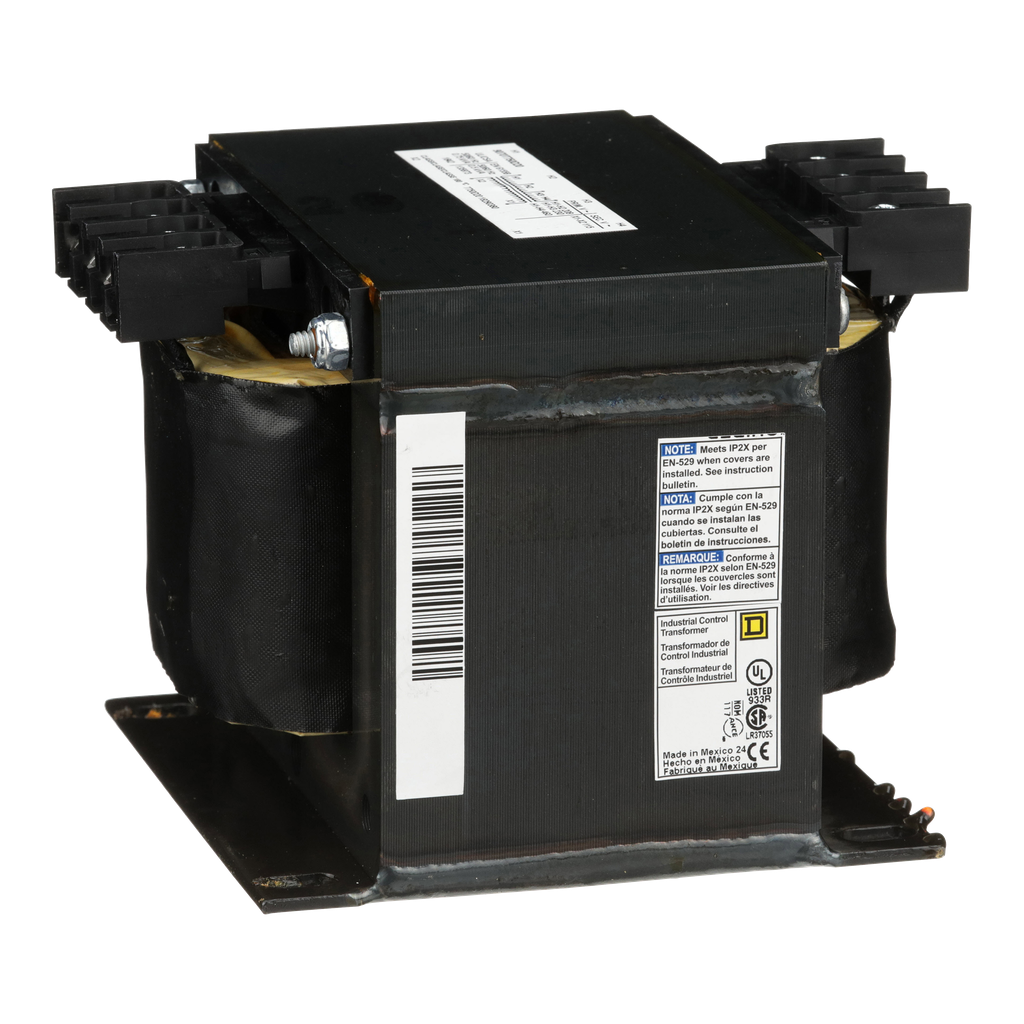 9070T750D20 – Transformer, Type T, industrial control, 750VA, 1 phase, 208/230/460V primary, 115V secondary, 115C rise