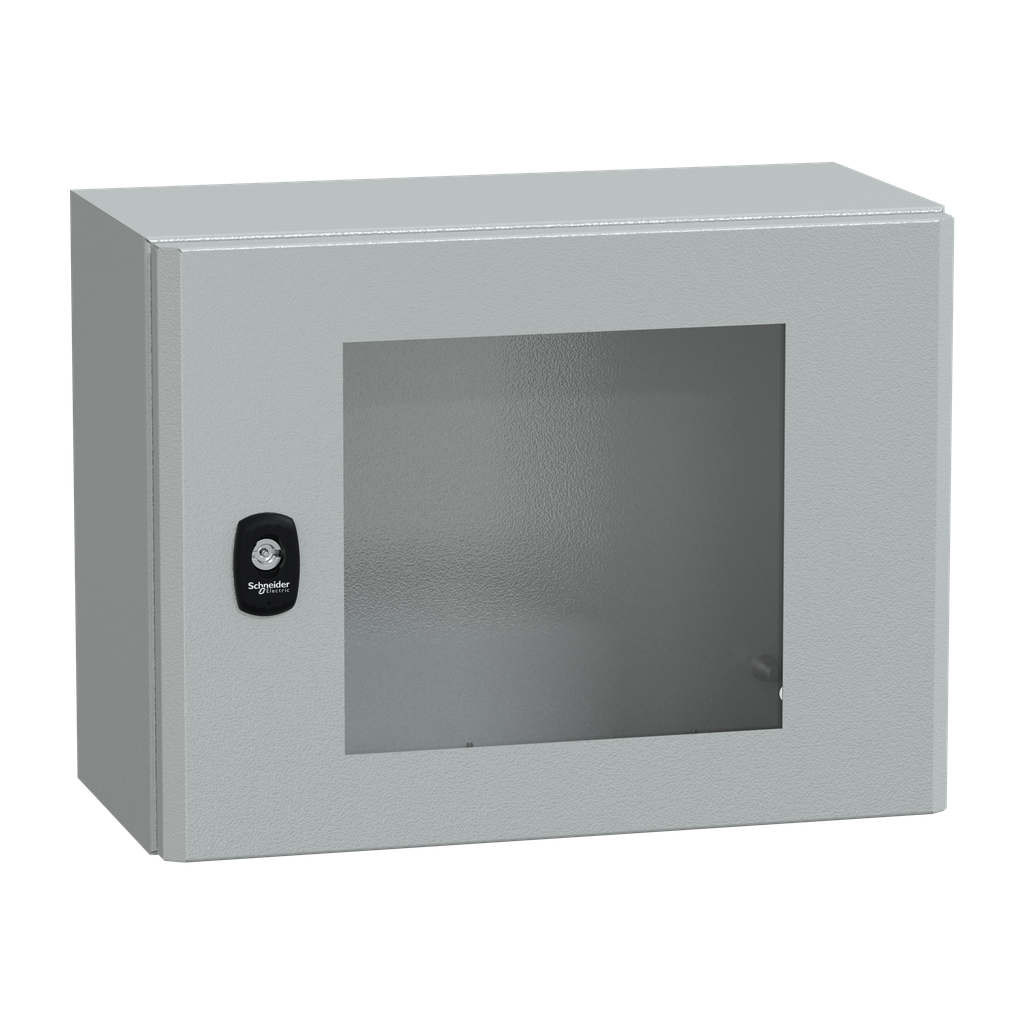 NSYS3D3420T – Wall mounted steel enclosure, PanelSeT S3D, transparent door, without mounting plate, 300x400x200mm, IP66, IK08