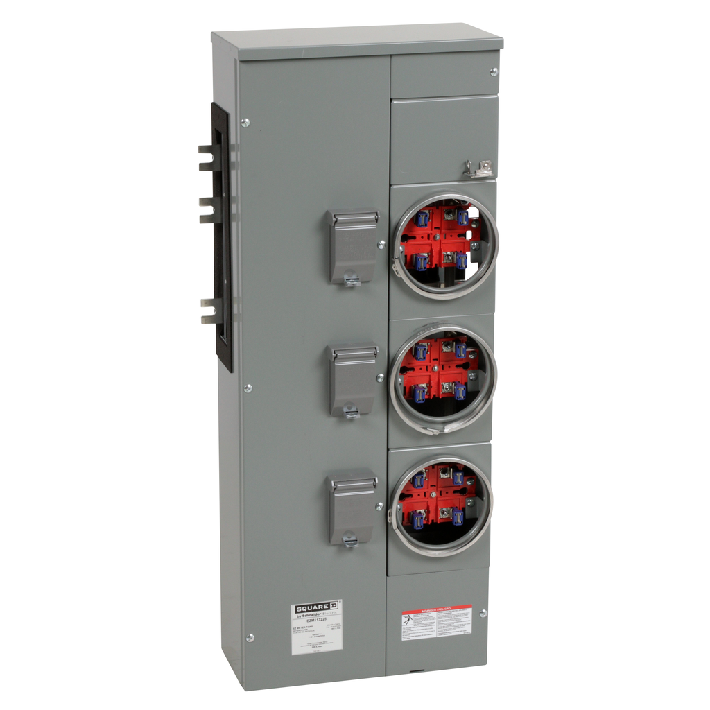 EZM113225 – Branch unit, EZ Meter-Pak, 225A, 3 x 4 jaw sockets, 120/240VAC, no bypass, ringed, 800A Al busbar