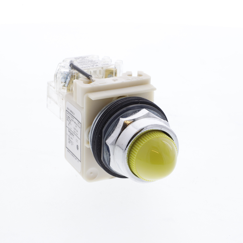 Mayer-DDS-Push-to-test pilot light, Harmony 9001K, metal, polycarbonate, domed, yellow, 30mm, LED yellow, 120V-1