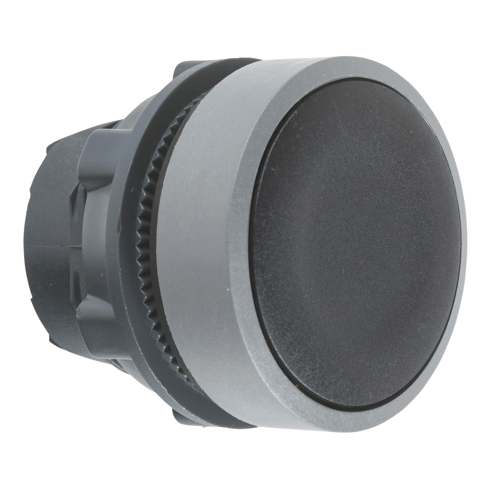 ZB5AA2C0 – Push button head, Harmony XB5, plastic, flush, black, 22mm, spring return, unmarked, grey bezel