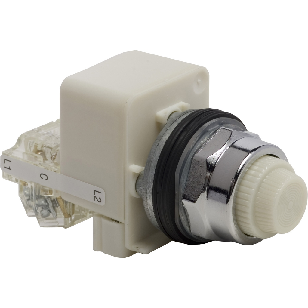 Mayer-DDS-Push-to-test pilot light, Harmony 9001K, metal, polycarbonate, fresnel, white, 30mm, LED white, 120V-1