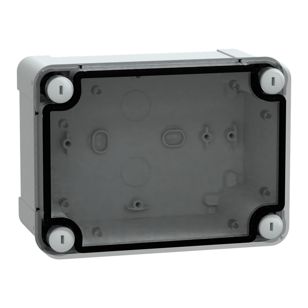 NSYTBS16128T – ABS box IP66 IK07 RAL7035 Int.H150W105D80 Ext.H164W121D87 Transp.cover H20