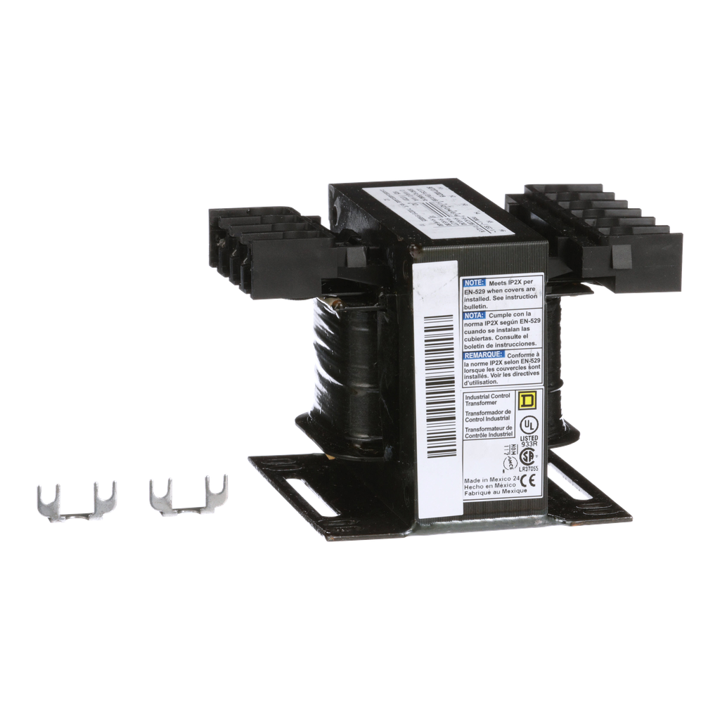 9070T100D19 – Transformer, Type T, industrial control, 100VA, 1 phase, 208/240/277/380/480V primary, 24V secondary, 55C rise