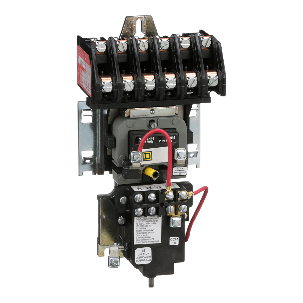 8903LXO60V02 – Contactor, Type L, multipole lighting, mechanically held, 30A, 6 pole, 600V, 110/120VAC 50/60Hz coil, open style