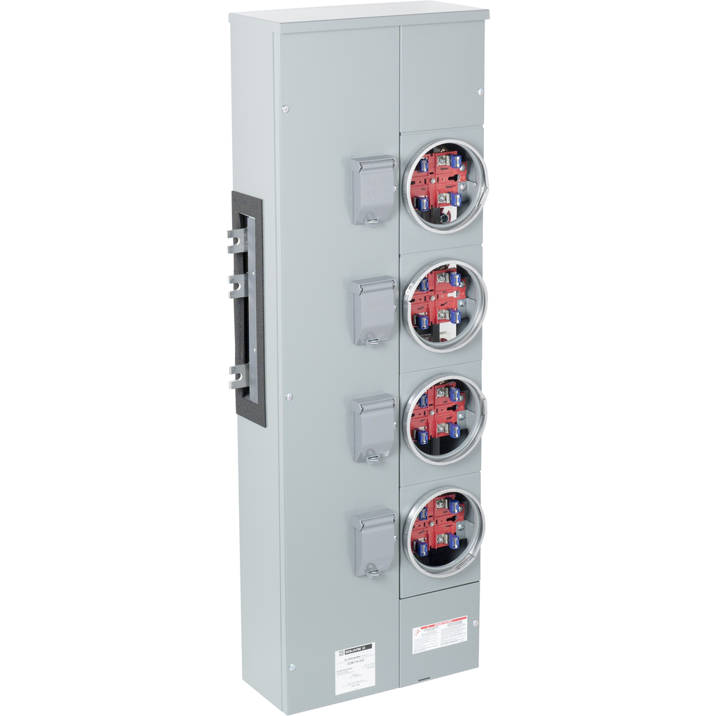 EZM114225X – Branch unit, EZ Meter-Pak, 225A, 4 x 4 jaw sockets, 120/240VAC, no bypass, ringed, 1200A Al/Cu busbar