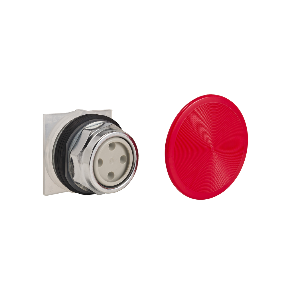 9001KR5RH13 – Push-button, Harmony 9001K, metal, snap-in plastic mushroom 57mm, red, 30mm, spring return, 1 C/O
