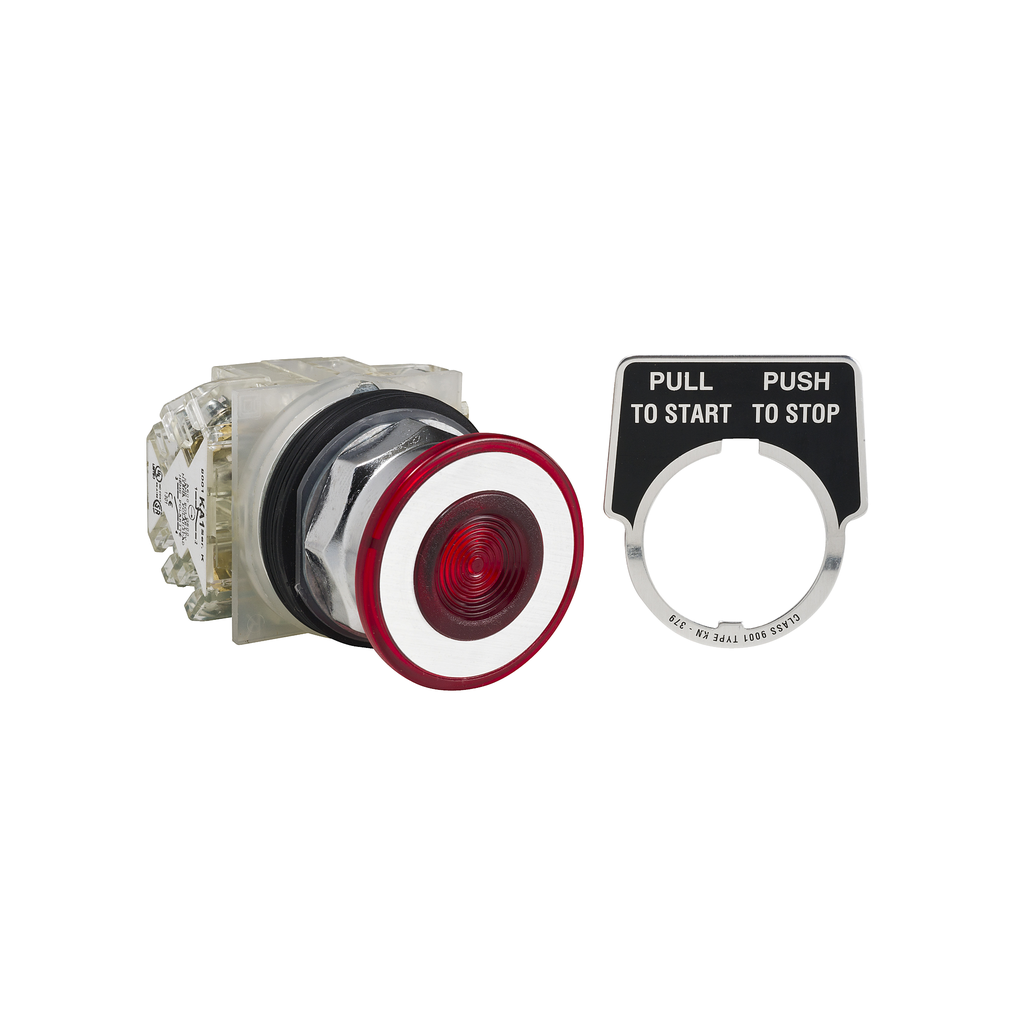 9001KR9RH2 – Push-button, Harmony 9001K, metal, mushroom 41mm, red, 30mm, 2 positions, push-pull, 2 C/O