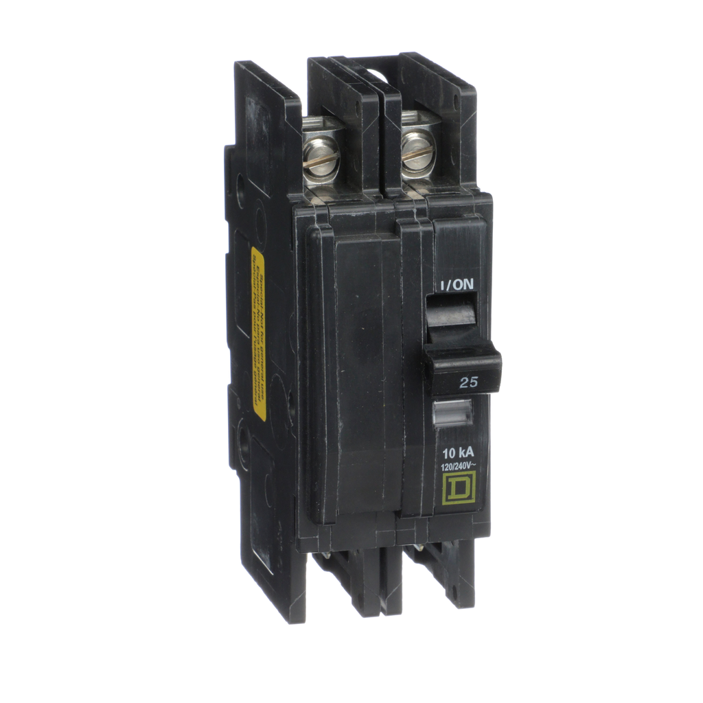 QOUQ225B – Mini circuit breaker, QOU, 25A, 2 pole, 120/240 VAC, 10kA, four point quick connect terminals, bulk pack