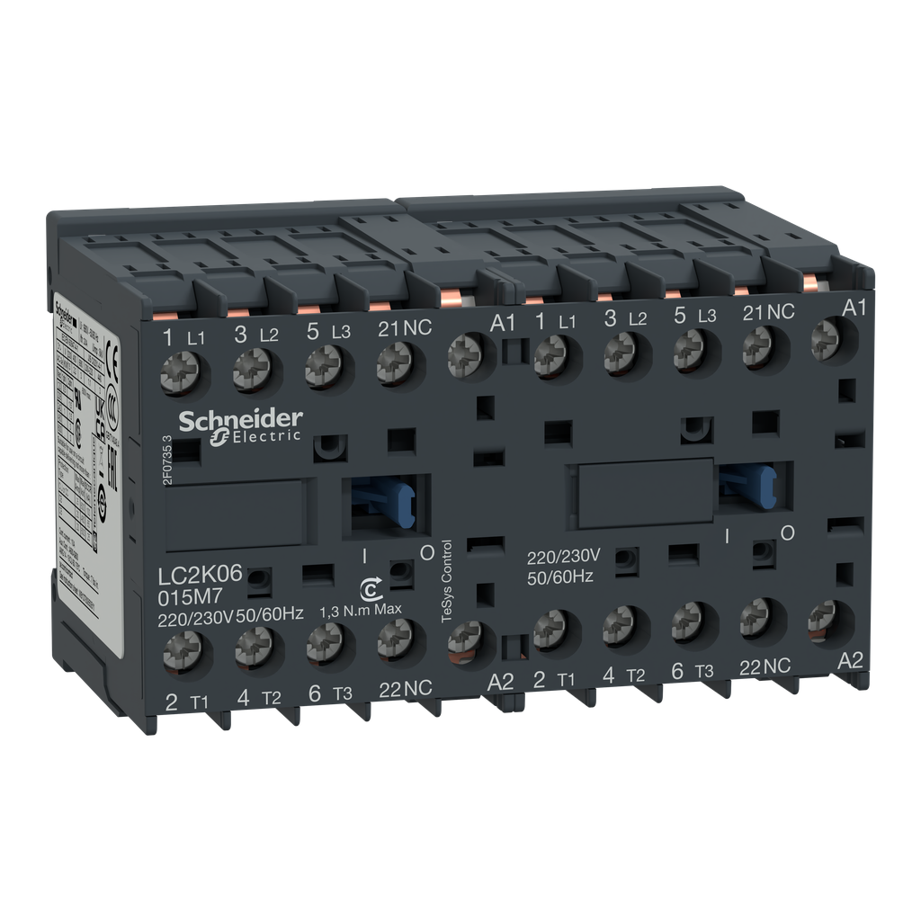 LC2K09015F7 – Reversing contactor, TeSys K, 3P, AC-3, lt or eq to 440V 9A, 1 NC, 110VAC coil