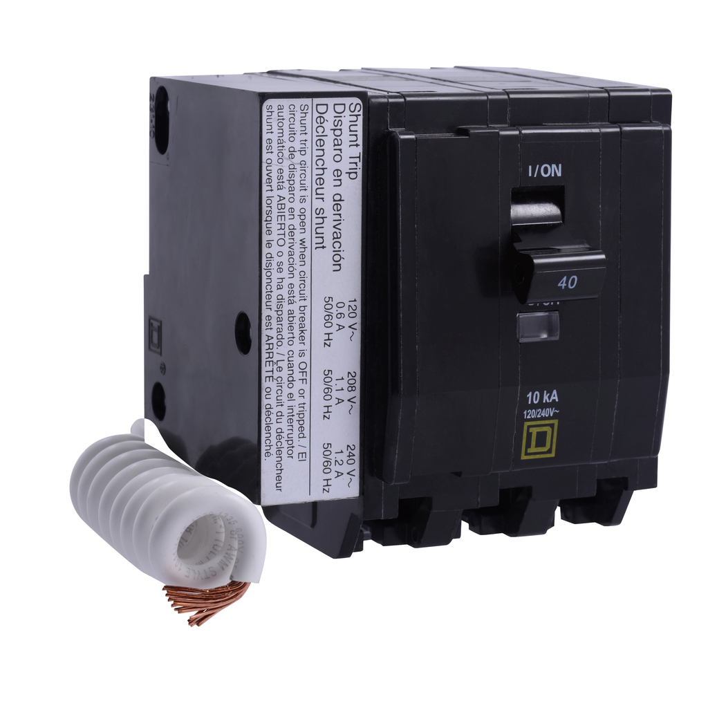 QO350SWN1021 – Mini circuit breaker, QO, 50A, 3 pole, 120/240VAC, 10kA, plug in, switch neutral, AC shunt