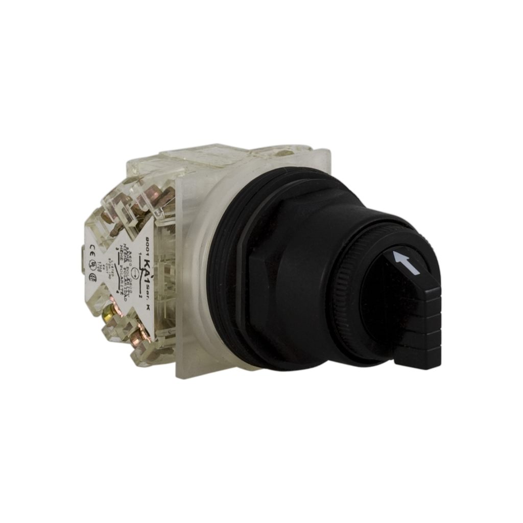 Mayer-DDS-Selector switch, Harmony 9001SK, plastic, standard handle, black, 30mm, 3 positions, stay put, 2 C/O-1