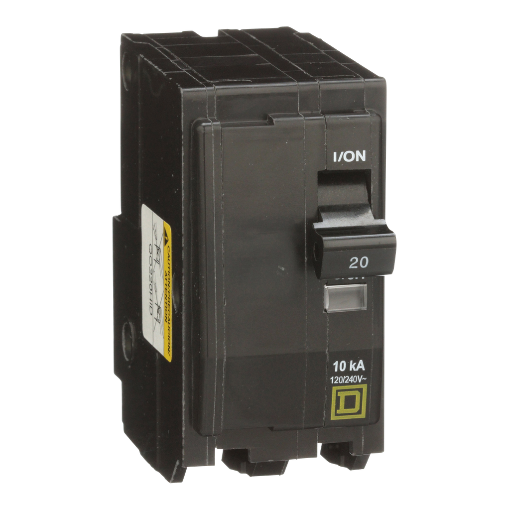 QO220HID – Mini circuit breaker, QO, 20A, 2 pole, 120/240VAC, 10kA, plug in, high density discharge