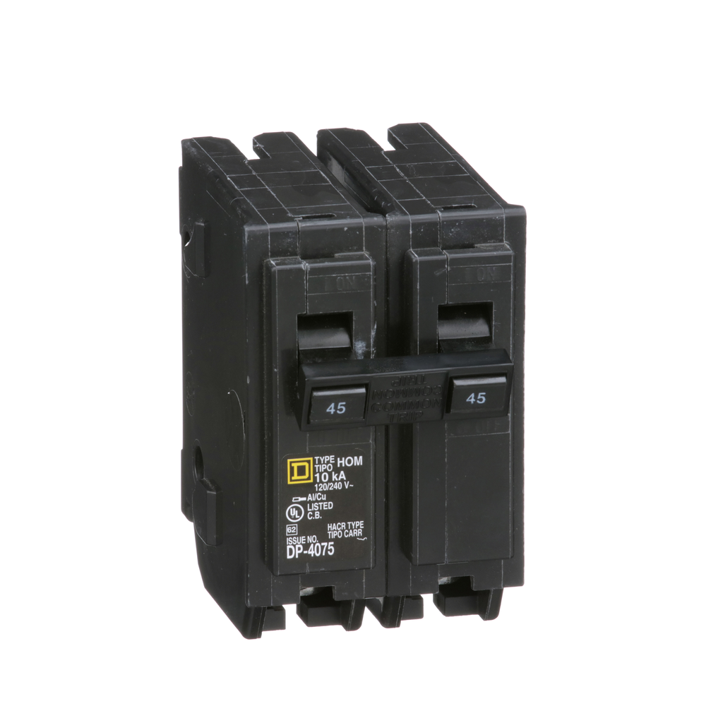 HOM245CP – Mini circuit breaker, Homeline, 45A, 2 pole, 120/240VAC, 10kA AIR, standard type, plug in, UL