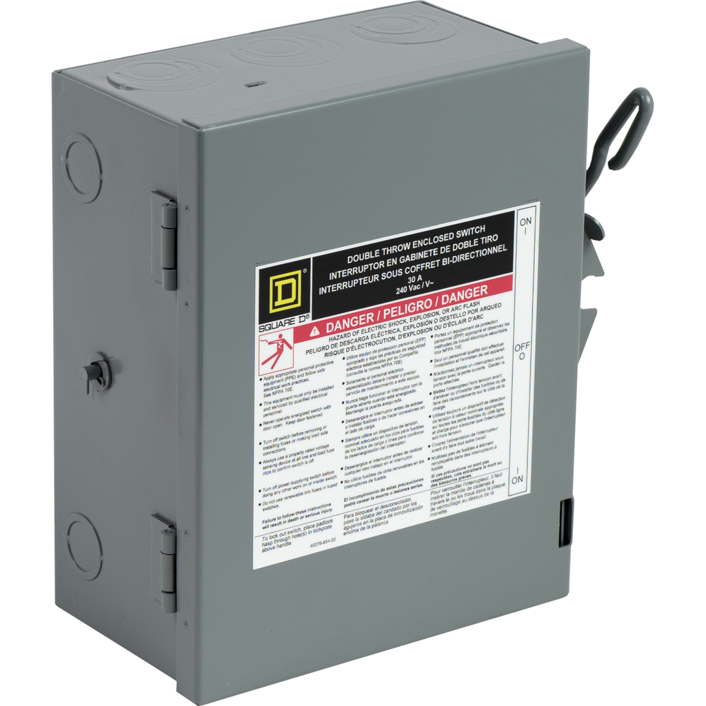 C92351 – Safety switch, double throw, non fusible, 30A, 240 VAC, 3 poles, NEMA 1