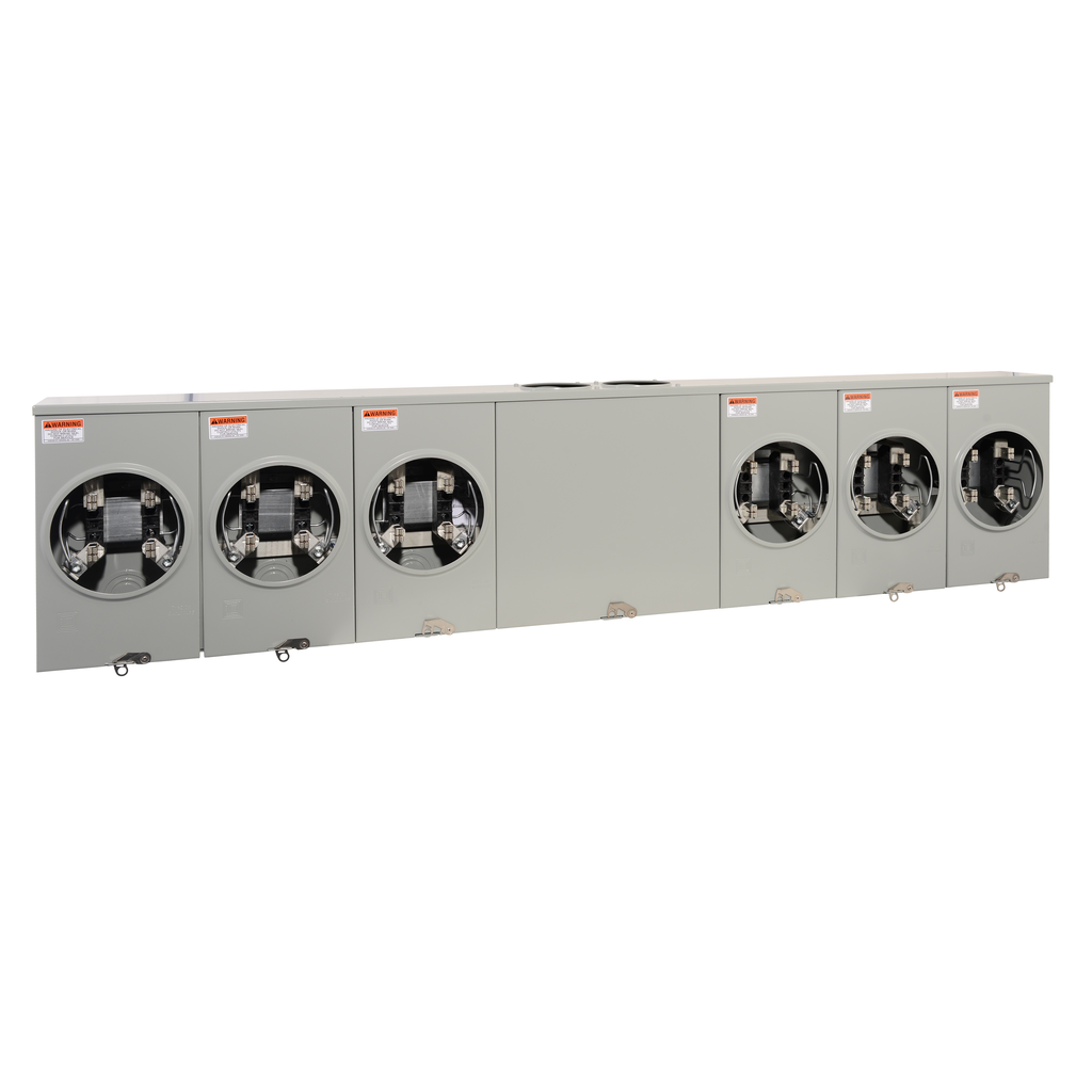 UT6R2392TU – Meter socket, horizontal ganged, ringless socket, 620A, 6 position, 4 jaws, 600 VAC max, overhead/underground, no bypass