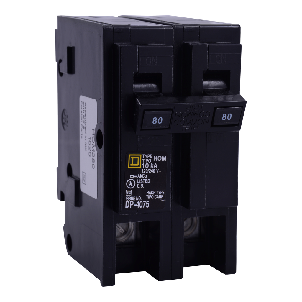HOM280CP – Mini circuit breaker, Homeline, 80A, 2 pole, 120/240VAC, 10kA AIR, standard type, plug in, UL