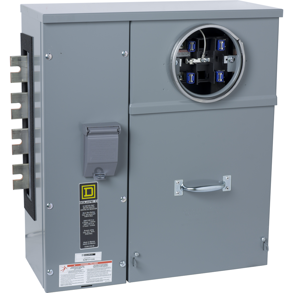 EZMT311225 – Branch unit, EZ Meter-Pak, 225A, 1 x 5 jaw socket, 208Y/120VAC, test block bypass, ringed, 1200A Al/Cu busbar