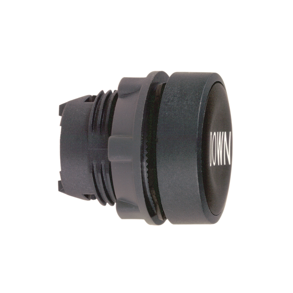 ZB5AA344 – Head for non illuminated push button, Harmony XB5, black flush, 22mm, spring return, white marked DOWN