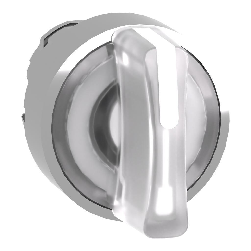 ZB4BK1313 – Head for illuminated selector switch, Harmony XB4, chromium metal, white handle, 22mm, universal LED, 3 positions