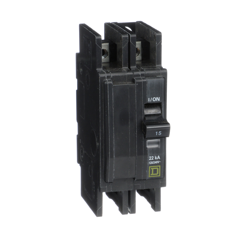 QOU215VH5283 – Mini circuit breaker, QOU, 15A, 2 pole, 120/240VAC, 22kA, ring terminal